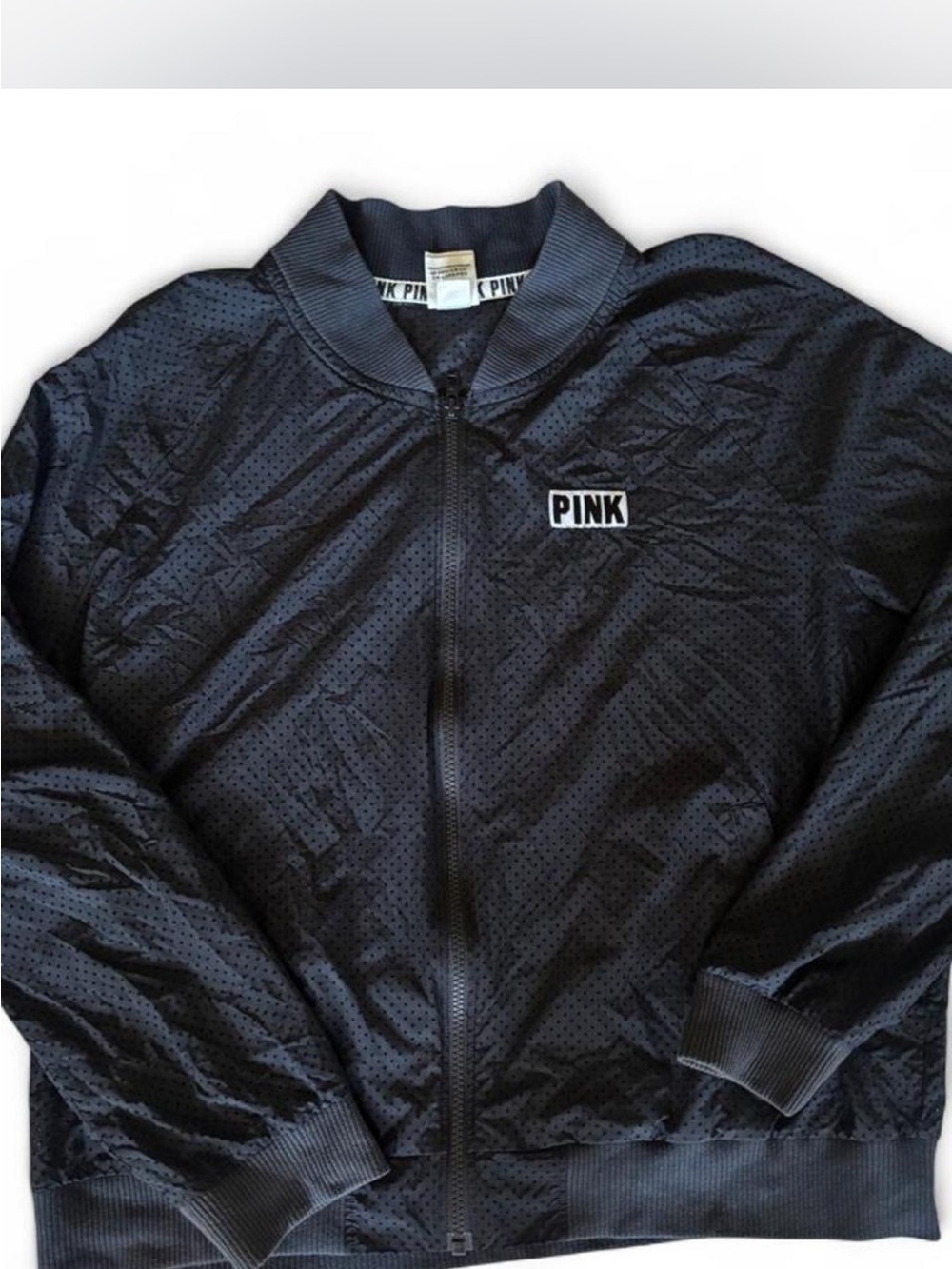 PINK Victoria's Secret Black Perforated Women's Bomber Jacket